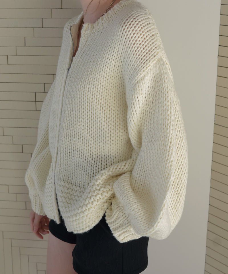 【10月中旬お届け商品】手編み風ダブルジップルーズニットカーディガン