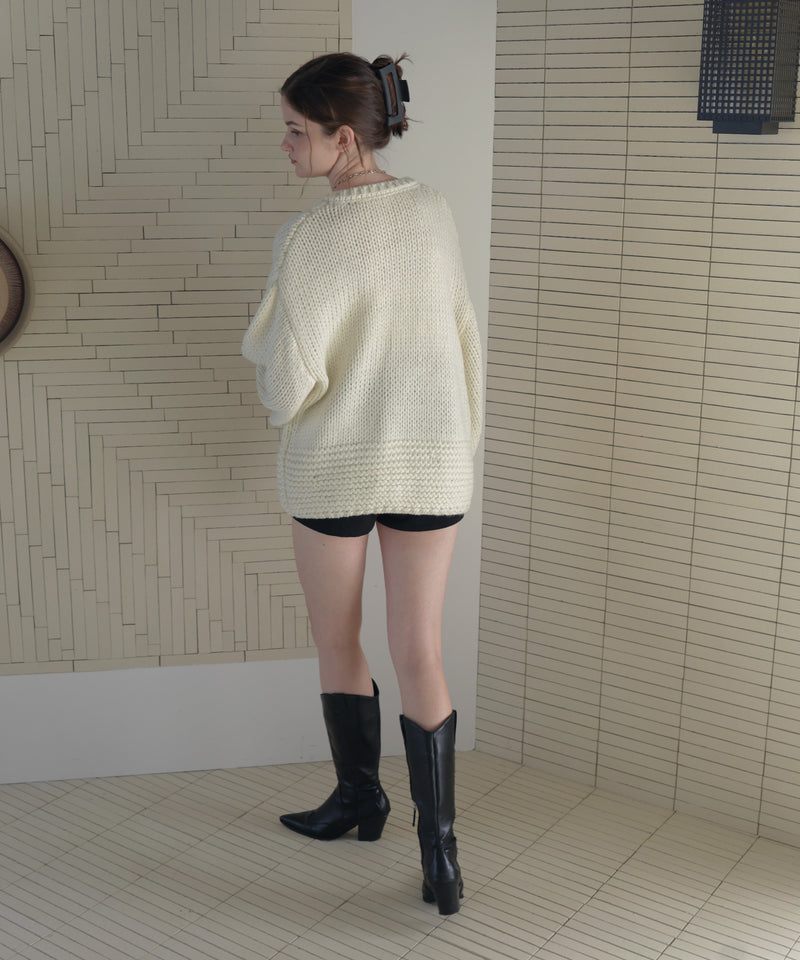 【10月中旬お届け商品】手編み風ダブルジップルーズニットカーディガン