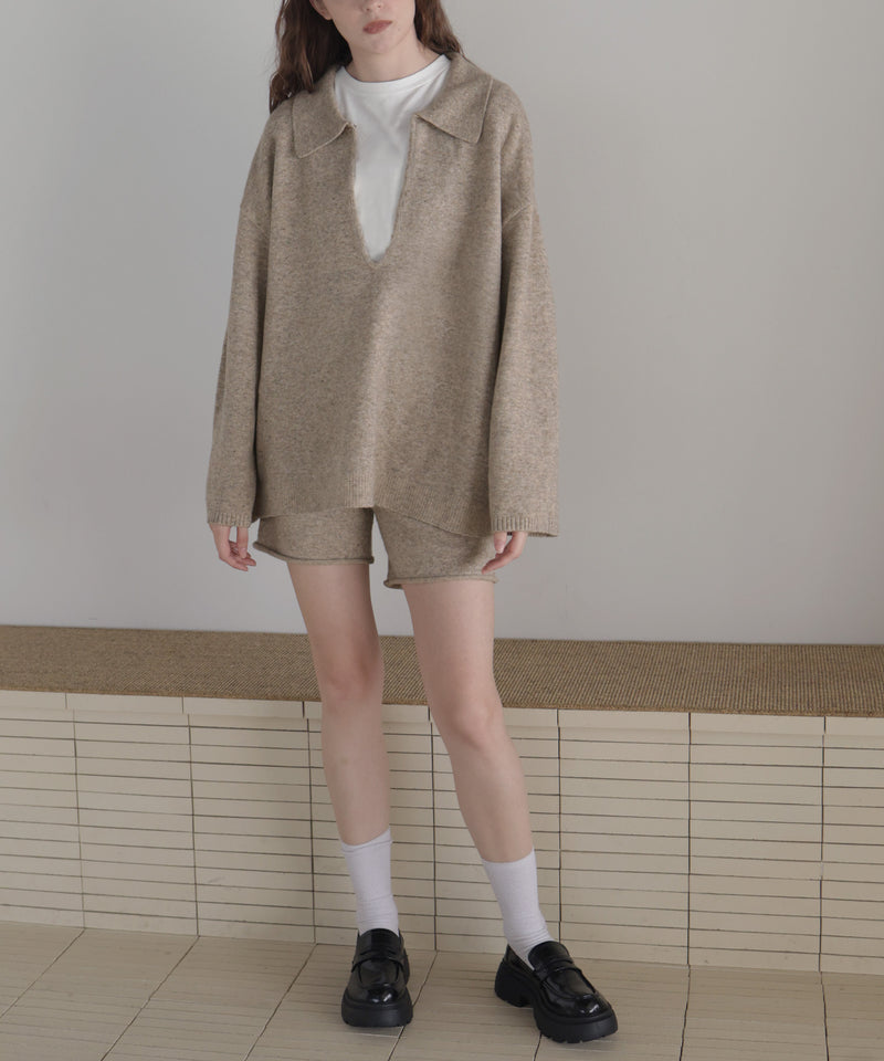 【セットアップアイテム】ホック付きポロニット＆ショートニットパンツ