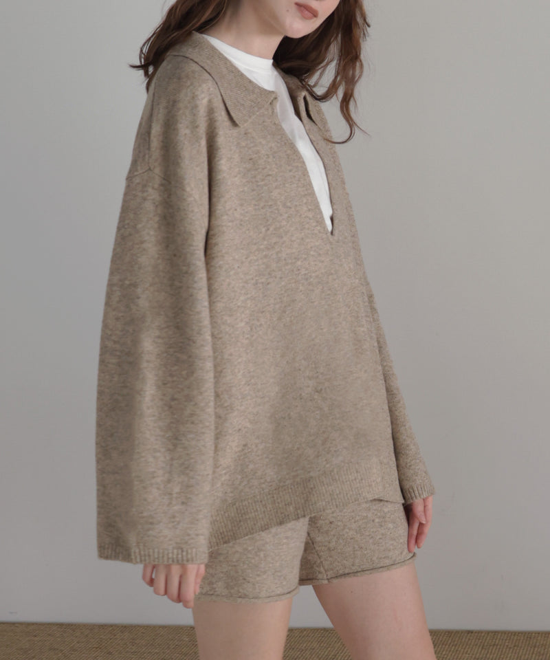 【セットアップアイテム】ホック付きポロニット＆ショートニットパンツ
