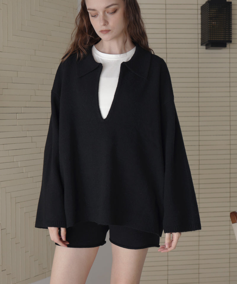 【セットアップアイテム】ホック付きポロニット＆ショートニットパンツ