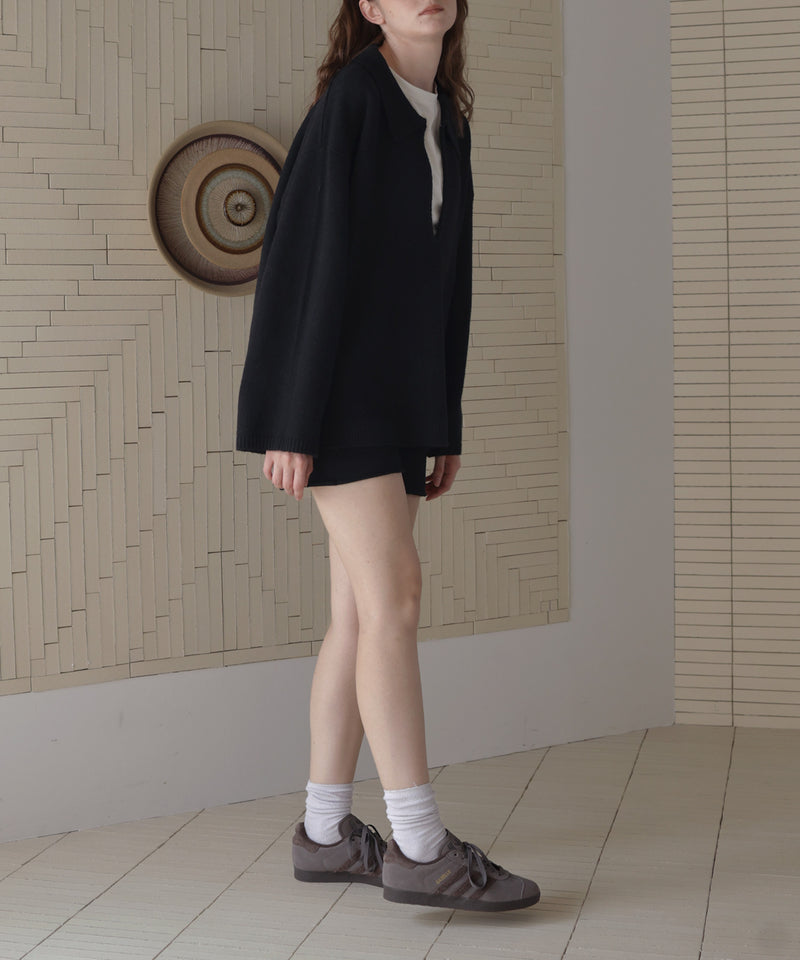【セットアップアイテム】ホック付きポロニット＆ショートニットパンツ