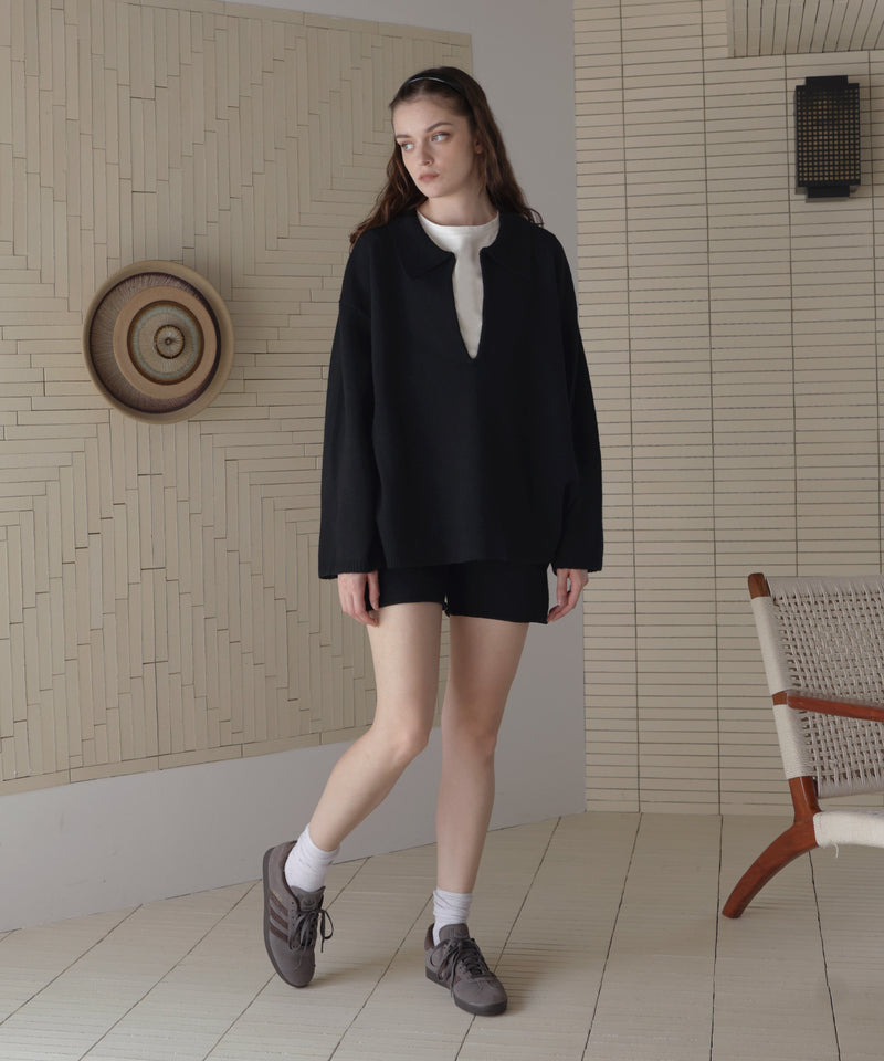 【セットアップアイテム】ホック付きポロニット＆ショートニットパンツ