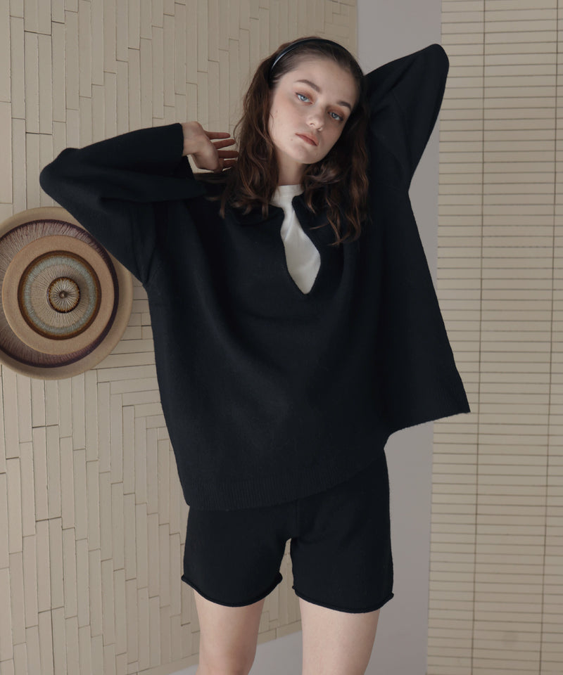 【セットアップアイテム】ホック付きポロニット＆ショートニットパンツ