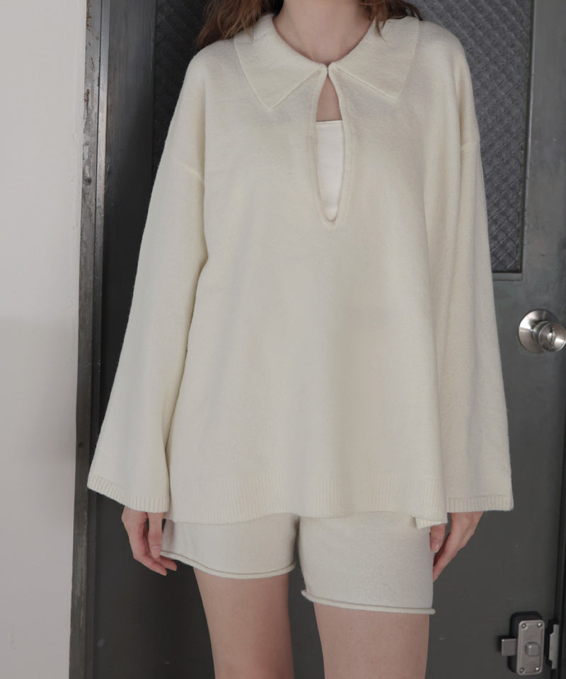【セットアップアイテム】ホック付きポロニット＆ショートニットパンツ