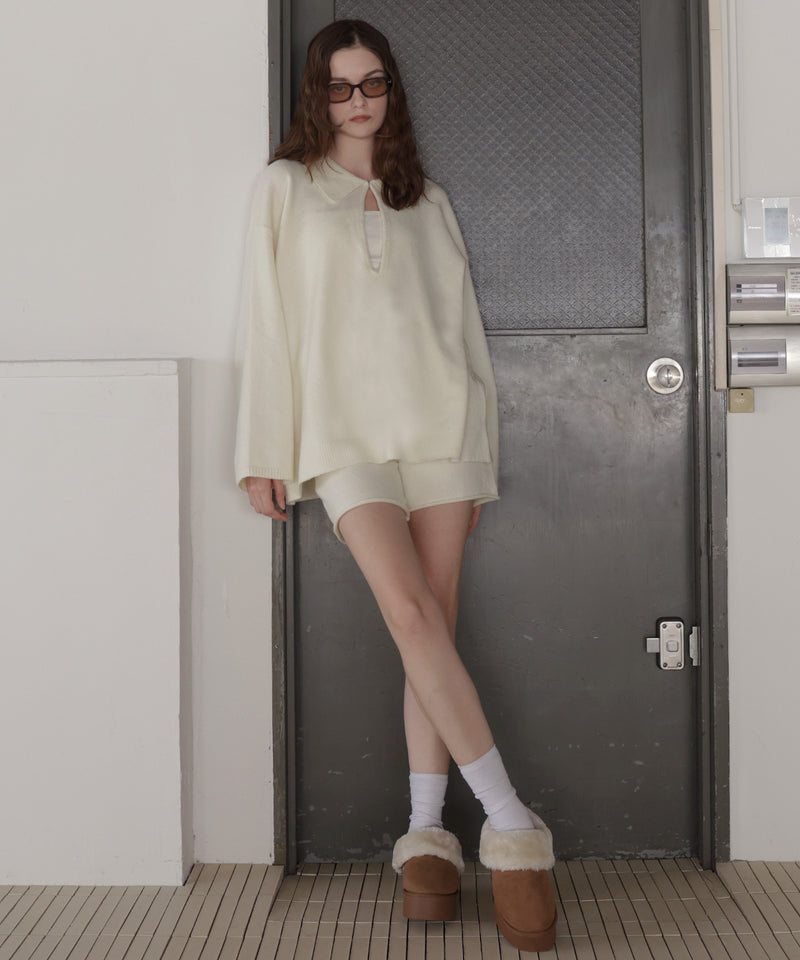 【セットアップアイテム】ホック付きポロニット＆ショートニットパンツ