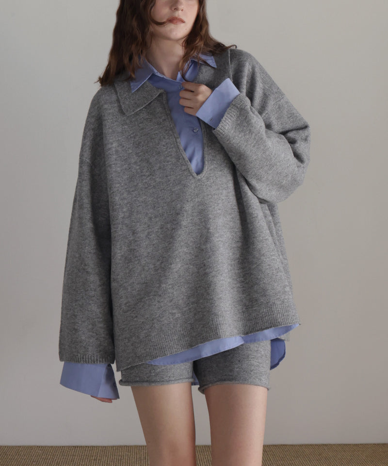 【セットアップアイテム】ホック付きポロニット＆ショートニットパンツ
