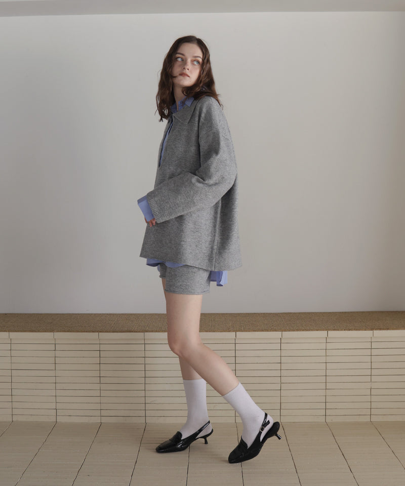【セットアップアイテム】ホック付きポロニット＆ショートニットパンツ