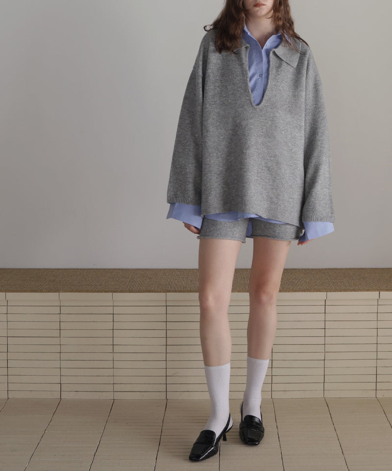 【セットアップアイテム】ホック付きポロニット＆ショートニットパンツ