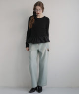 【12月下旬予約商品】ペプラム異素材フリルドッキングニット