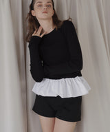 【12月下旬予約商品】ペプラム異素材フリルドッキングニット