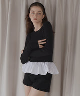 【12月下旬予約商品】ペプラム異素材フリルドッキングニット