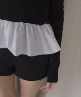 【12月下旬予約商品】ペプラム異素材フリルドッキングニット