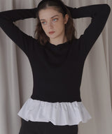 【12月下旬予約商品】ペプラム異素材フリルドッキングニット