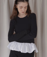 【12月下旬予約商品】ペプラム異素材フリルドッキングニット