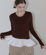 【12月下旬予約商品】ペプラム異素材フリルドッキングニット