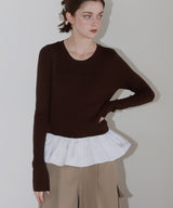 【12月下旬予約商品】ペプラム異素材フリルドッキングニット