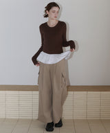 【12月下旬予約商品】ペプラム異素材フリルドッキングニット