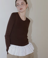 【12月下旬予約商品】ペプラム異素材フリルドッキングニット