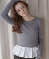 【12月下旬予約商品】ペプラム異素材フリルドッキングニット