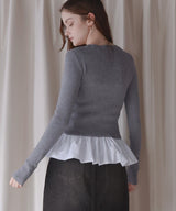 【12月下旬予約商品】ペプラム異素材フリルドッキングニット