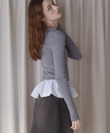 【12月下旬予約商品】ペプラム異素材フリルドッキングニット