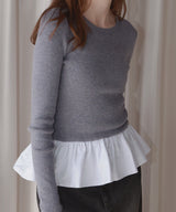 【12月下旬予約商品】ペプラム異素材フリルドッキングニット