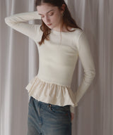 【12月下旬予約商品】ペプラム異素材フリルドッキングニット