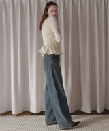 【12月下旬予約商品】ペプラム異素材フリルドッキングニット