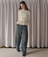 【12月下旬予約商品】ペプラム異素材フリルドッキングニット