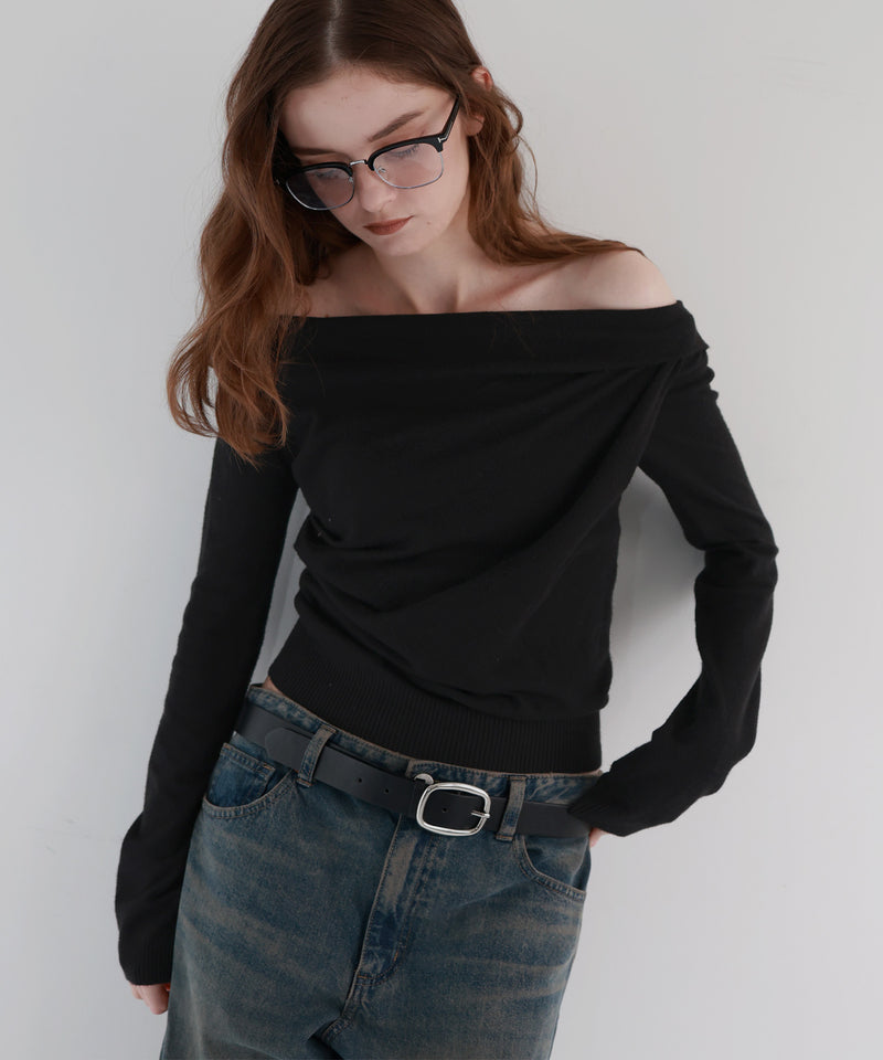 【12月上旬お届け商品】ドレープオフショルニットトップス