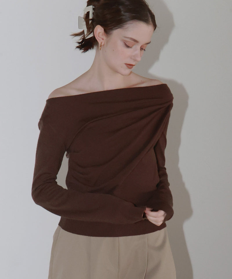 【12月上旬お届け商品】ドレープオフショルニットトップス