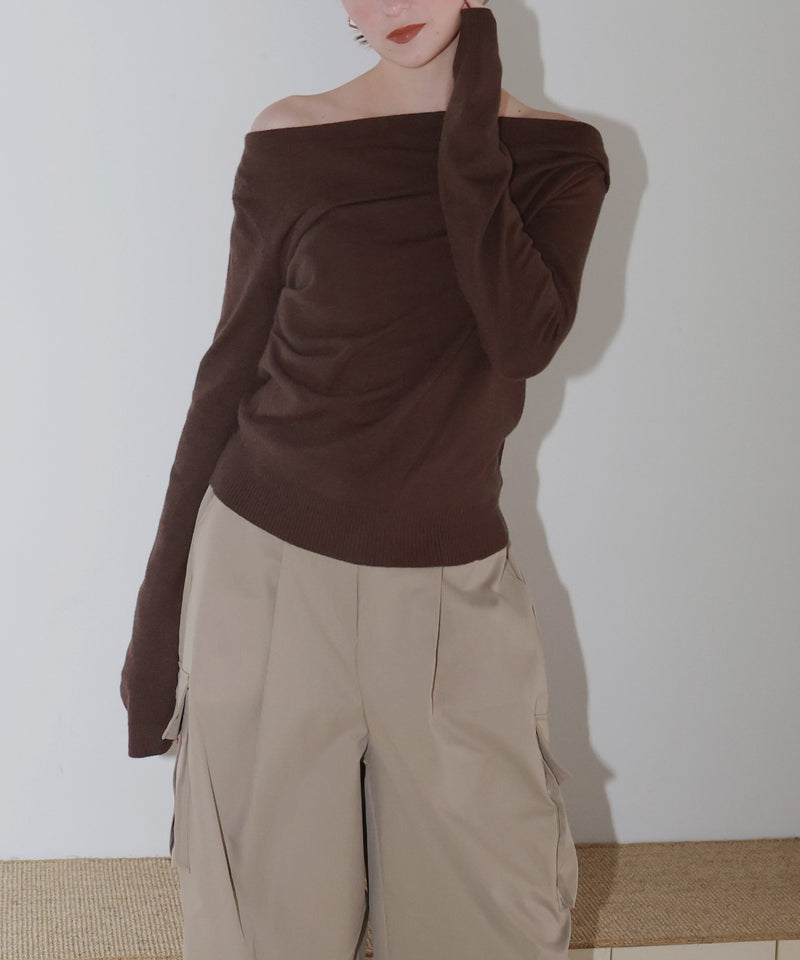 【12月上旬お届け商品】ドレープオフショルニットトップス