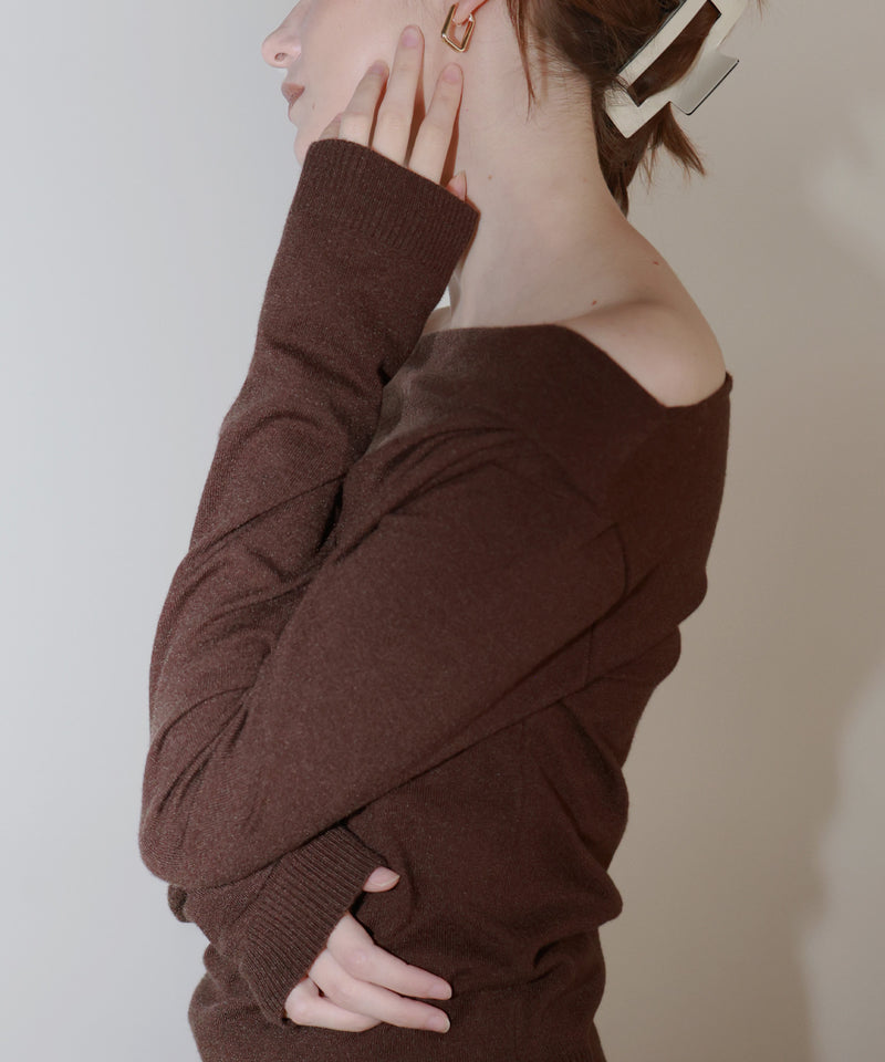 【12月上旬お届け商品】ドレープオフショルニットトップス