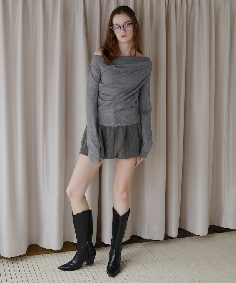 【12月上旬お届け商品】ドレープオフショルニットトップス