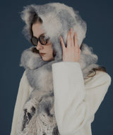 バイカラーチェックモヘアタッチシャギーボリュームフリンジカラーマフラー