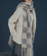 バイカラーチェックモヘアタッチシャギーボリュームフリンジカラーマフラー