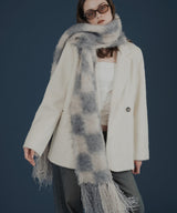 バイカラーチェックモヘアタッチシャギーボリュームフリンジカラーマフラー