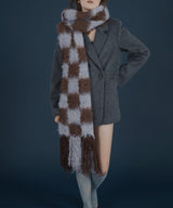 バイカラーチェックモヘアタッチシャギーボリュームフリンジカラーマフラー