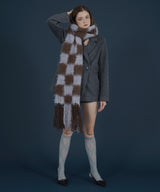 バイカラーチェックモヘアタッチシャギーボリュームフリンジカラーマフラー