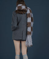 バイカラーチェックモヘアタッチシャギーボリュームフリンジカラーマフラー