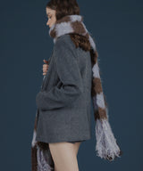 バイカラーチェックモヘアタッチシャギーボリュームフリンジカラーマフラー