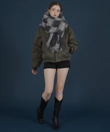 バイカラーチェックモヘアタッチシャギーボリュームフリンジカラーマフラー