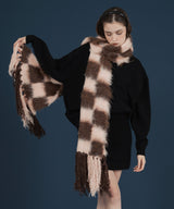 バイカラーチェックモヘアタッチシャギーボリュームフリンジカラーマフラー