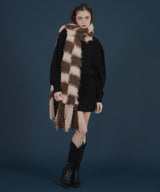 バイカラーチェックモヘアタッチシャギーボリュームフリンジカラーマフラー