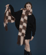 バイカラーチェックモヘアタッチシャギーボリュームフリンジカラーマフラー