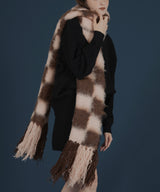 バイカラーチェックモヘアタッチシャギーボリュームフリンジカラーマフラー