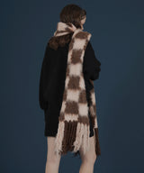 バイカラーチェックモヘアタッチシャギーボリュームフリンジカラーマフラー