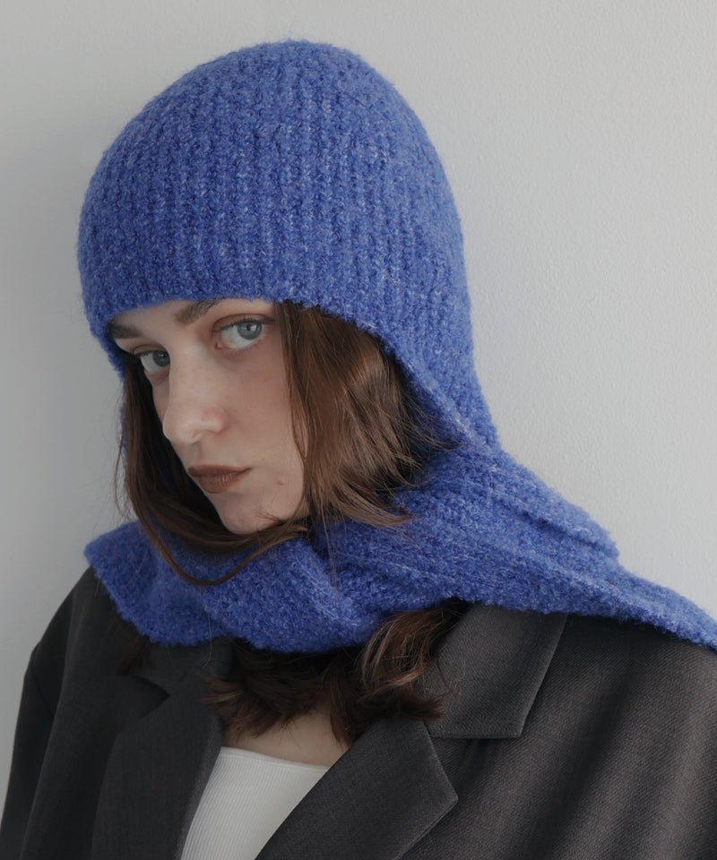 ロングイヤーフラップニットキャップマフラー/ニットフードマフラー