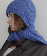 ロングイヤーフラップニットキャップマフラー/ニットフードマフラー